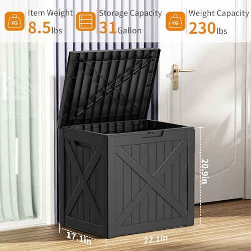 31 Gallon Outdoor Storage Box, Large Resin Deck Box for Patio Cushions, Garden Tools, Pool Accessories, Waterproof and Lockable Design, Storage Bench for Backyard & Deck(Black) - Image 2