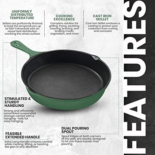 Utopia Kitchen Cast Iron Skillet Set 3 Piece 6 8 10 Inch PFAS-Free Green - Image 4