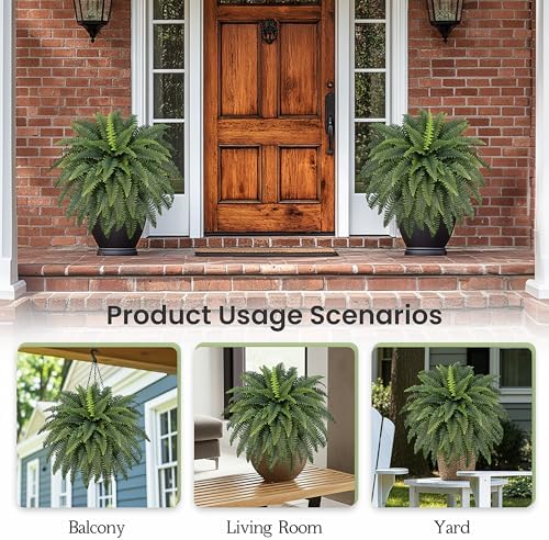 FOREST PRINCE 42" Artificial Boston Ferns, Bush Plants 2 Pack for Outdoors - Image 5