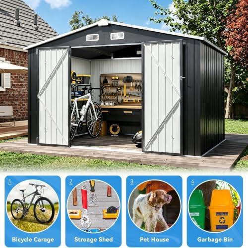 Aoxun 8x6 FT Outdoor Metal Storage Shed with Lockable Doors, Black - Image 3