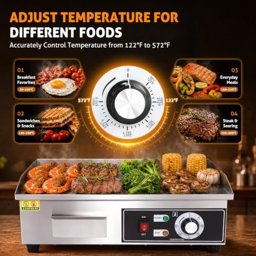 WICHEMI Commercial Electric Griddle Flat Top Grill Stainless 22'' 3000W - Image 3