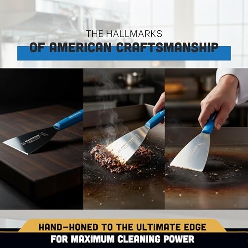 Dexter Russell 19603H Griddle Scraper, 12-1/2" Overall Length with 3" Stiff Stainless Steel Blade, Textured Polypropylene Blue Handle, Heat Resistant up to 500°, Flat Top Tool, Made in USA - Image 5