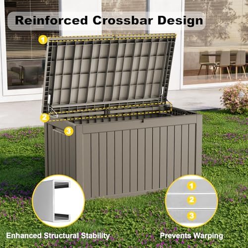 DRATO 280 Gallon Deck Boxes Outdoor Waterproof, Lockable Outdoor Storage Box for Patio Furniture Pool Supplies Garden Tools, Weatherproof Resin Storage Box for Backyard (Grey, 280 Gallon) - Image 3