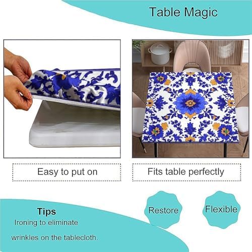 Outdoor Table Cloth with Elastic, Mexican Talavera Pattern Printed on Fade Resistant Farmhouse Kitchen Table Cover, Great for Picnics BBQs Daily Meals, Fit for 60" x 60" Square Tables - Image 3