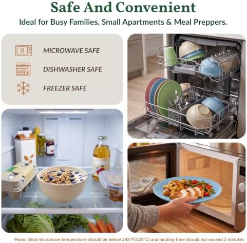 Homienly Kitchen Plates and Bowls Set 40 PCS Microwave and Dishwasher Safe Wheat Straw Dinnerware Sets Dish Sets for 8 Kitchen Plate Set for Camping, RV, Party, Apartment, Picnic, Kids-Multilight - Image 5