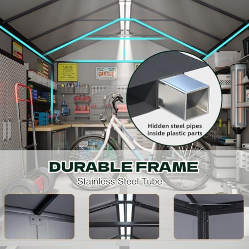 8 x 12 FT Resin Outdoor Storage Shed with Floor, Plastic Garden Shed - Image 6