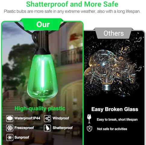 LAMPHOME 26Ft ST38 Outdoor String Lights, Green St Patrick's Day Patio Lights with 12+1 ST38 Edison Bulbs, LED Shatterproof String Lights for Outside Bistro Christmas Patio Party Decorations - Image 4