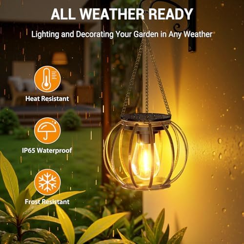 KOOPER Solar Lanterns Outdoor Waterproof, Upgraded Bronze Metal Hanging Solar Lights Outdoor Lanterns, Brighter Auto On/Off Outdoor Hanging Lantern for Yard Patio Pathway Porch Garden Decor 2 Pack - Image 3