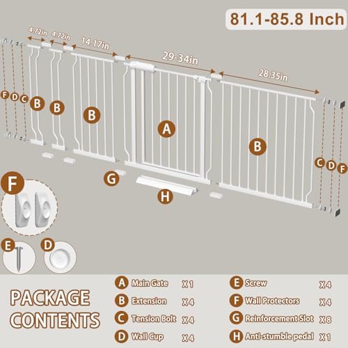 Fairy Baby 81.1-85.8 Inch Extra Wide Baby Gates for Doorways Auto-Close - Image 2