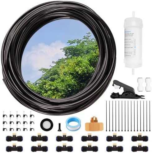 Misting Cooling System, 36FT (11M) Misting Line + 12 Brass Mist Nozzles + Water Filter + Brass Adapter(3/4") Outdoor Mister for Patio Garden Greenhouse Trampoline Coop (Blue) by Unknown
