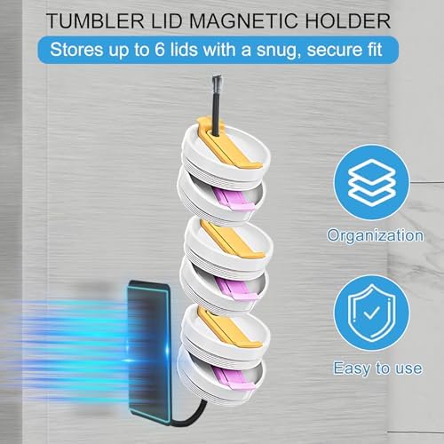 Strong Magnetic Stanley Cup Holder for Fridge, 2 Pack Magnetic Water Bottle Holder for Fridge with 1 Lid Rack & 6 Hooks, Space-Saving Storage Rack for Kitchen Fridge, Black - Image 3