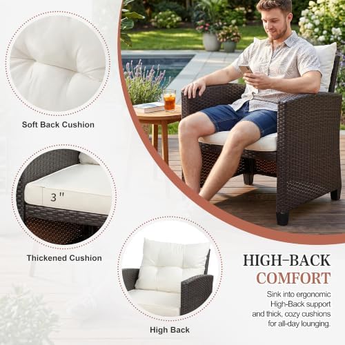 Vongrasig Patio Chair with Ottoman, 5 Pieces Patio Furniture Set Small Balcony Furniture, Rattan Patio Chairs Set of 2 with Glass Table for Front Porch Garden (Beige) - Image 5
