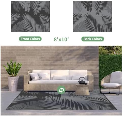 GENIMO Outdoor Rug, Waterproof Plastic Rugs for Patio, 8'x10' Black Grey - Image 2