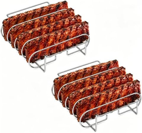 Rib Rack for Smoking –Rib Racks for Grilling and Smoking for 4 Full Racks of Ribs– Fits 18" Smoker, Weber, Kamado, Traeger – BBQ Grill Accessories for Men & Meat Lovers（11", Silver, 2 Pack） by Unknown