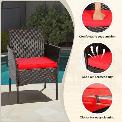 FDW 4-Piece Patio Furniture Set | Brown & Red | Outdoor Wicker Furniture - Image 4