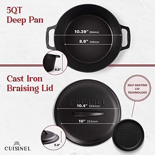 Cuisinel Cast Iron Dutch Oven - 5-Quart Deep Pot + Lid + Pan Scraper + Handle Cover Grips - Large Pre-Seasoned Cooker for Baking Bread, Soup, Frying - Indoor/Outdoor Kitchen, Camping, Fire, BBQ Safe - Image 2