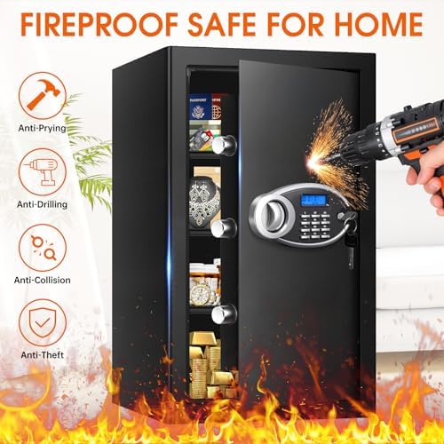 5.2 Cuft Large Safes for Home Use Fire and Water Proof, Heavy Duty Fireproof Safe with Programmable Keypad and Spare Keys, Anti-Theft Personal Security Home Safe Box for Money Document - Image 2
