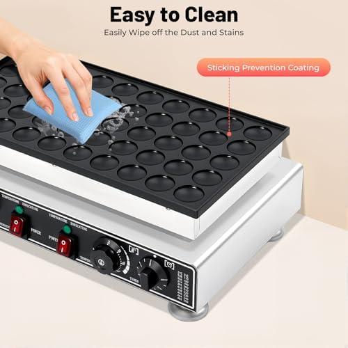 50-Hole Commercial Waffle Maker, 1800W Electric Waffle Machine, Stainless Steel Waffle Iron Baker with Non-Stick Coating, 122-572℉ Temperature Adjustable - Image 6