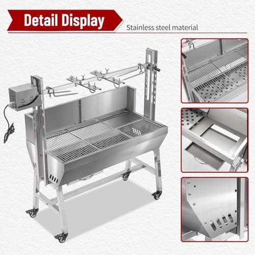 37" Electric Rotisserie Grill, Pig Lamb Spit Roaster Stand Rotisserie 132 Lbs Capacity With Adjustable Height, BBQ Charcoal Rotisserie Grill Kit Stainless Steel For Outdoor Party Camping - Image 3