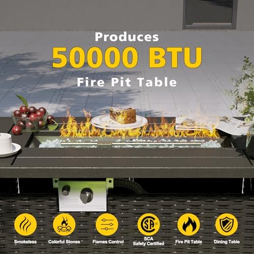 Aoxun Patio Furniture Set with Fire Pit Table, 12 Piece Outdoor Sectional Set, 10 Seats Wicker Rattan Outdoor Furniture with Thickened Cushion for Backyard, Garden Navy Blue - Image 7