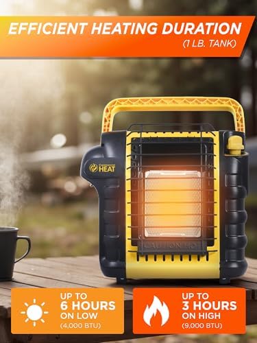 9000 BTU Portable Propane Heater for Outdoor Use, Patio Heater for Up To 300 Sq. Ft., 2 Heat Settings, Swivel Regulator Connects to 1 lb. Propane Tank, CHP9000Y, Yellow - Image 3