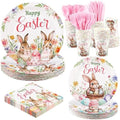 Kochorie 175 Pieces Easter Paper Plates and Napkins Disposable Colorful Eggs Easter Bunny Flower Tableware Set 7 Inch & 9 Inch Plates Napkins Cups Cutlery for Spring Holiday Party Decor, Serve 25 by Kochorie