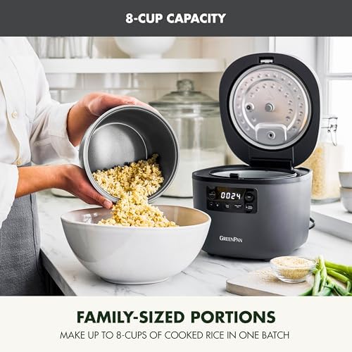 GreenPan Advanced Rice Cooker, 4-Cups Uncooked/8-Cups Cooked, Graphite - Image 6
