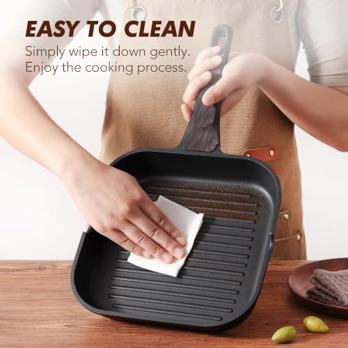 SENSARTE Nonstick Grill Pan with Lid, Grill Pan for Stove Tops, Versatile Griddle with Pour Spouts, Square Big Cooking Surface, Durable Skillet Indoor & Outdoor Grilling. PFOA Free - Image 5