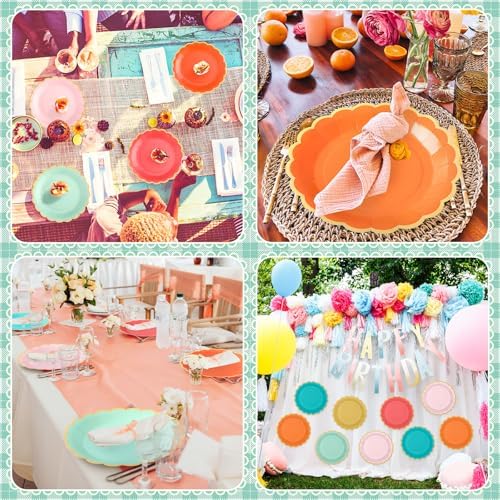 96 Pcs Colorful Coral Paper Plates 9 Inch Pastel Rainbow Scalloped Paper Plates Disposable Dinner Dessert for Birthday Wedding Bridal Party Supplies, 6 Colors - Image 5
