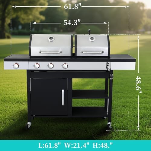 Propane Gas & Charcoal 3-Burner Combo Grill w/Side Burner - Image 2