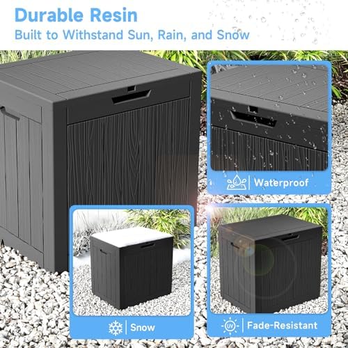ROJIK 40 Gallon Resin Deck Box, Lockable Waterproof Weatherproof Outdoor Storage Container for Garden Tools, Cushions & Outdoor Accessories（Black - Image 5