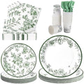144 Pcs Sage Green Floral Tableware Set for 24 Guests by COSINIA