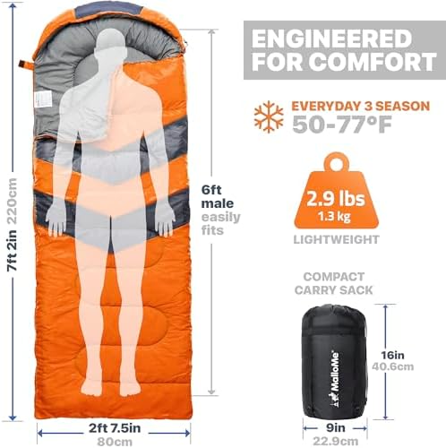 MalloMe Sleeping Bags for Adults Cold Weather & Warm - Backpacking Camping Sleeping Bag for Kids 10-12, Girls, Boys - Lightweight Compact Camping Essentials Gear Accessories Hiking Sleep Must Haves - Image 3