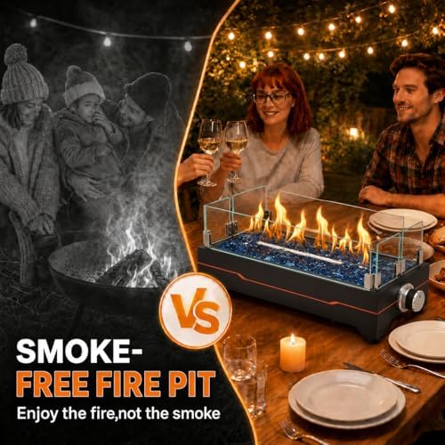 GRISUN 20 Inch Propane Tabletop Fire Pit, 40,000 BTU with Glass Wind Guard - Image 3