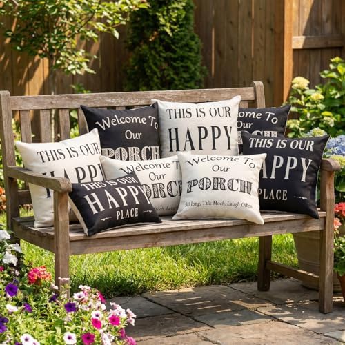 Black and White Welcome to Our Porch Outdoor Lumbar Pillow Covers Waterproof 12x20 Set of 2, Decorative Outdoor Lumbar Pillows 12 x 20, Front Porch Decor Patio Furniture Pillows (Without Inserts) - Image 7