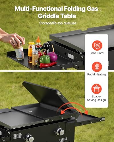 VEVOR Gas Griddle, 2-Burner Flat Top Grill, 28 inch Grill Plate Foldable Propane Griddle with Wheels, 30000 BTU Outdoor Flat Top Grills for Pan-Frying, Grilling, Stir-Frying, & BBQ, Pulse Ignition - Image 2