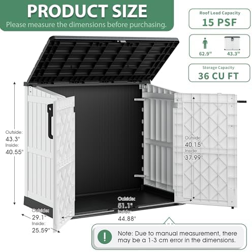 LHBcraft 36 Cu Ft Outdoor Storage Cabinet, Horizontal Resin Storage Shed Box for Backyards, Patios, Portable Waterproof Outdoor Storage Box with Lockable Doors, Ashen - Image 6