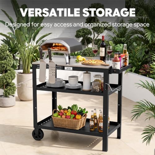 Feasto Outdoor Grill Table, Prep Table with Wheels, 31.5"x18" - Image 5