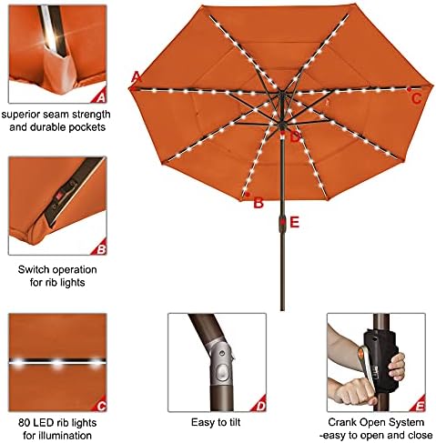 EliteShade USA 10-Year-Non-Fading 9ft 3-Tier Market Patio Umbrella, Commercial Table Umbrella with 80 Solar LED Lights, Crank Open, Windproof & UPF 50+ UV Protection for Garden, Deck, Pool, Backyard, Rust - Image 5