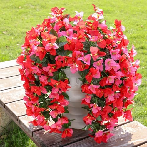 Faux Bougainvillea Artificial Flowers Plants for Outdoors Outside Decoration, 2 pcs Fake Flowers Realistic UV Resistant Silk Long Trailing Vines for Front Door Porch Planter Urn Patio Balcony Yard,Mix - Image 2