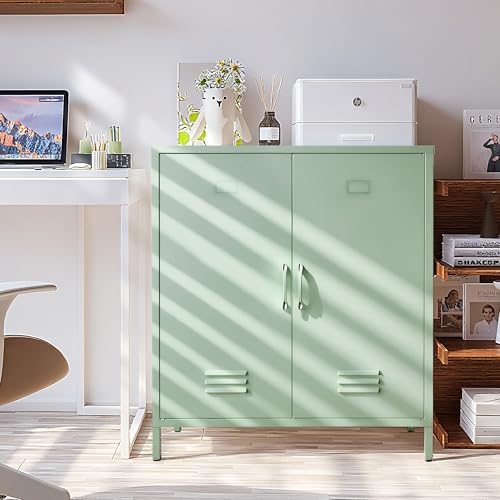 Metal Storage Cabinet Locker Cabinets with Doors and Adjustable Shelf for Kitchen Office Pantry (Green) - Image 5