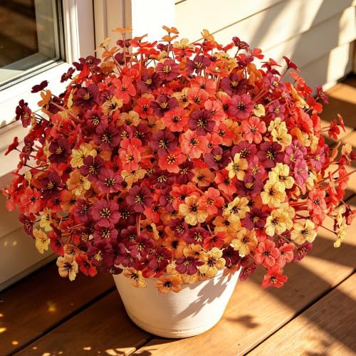 24 Bundles Fall Artificial Flowers for Outdoors Decors, Faux Mums Plants Fake Silk Flora, UV Resistant Realistic Faux Plants Greenery for Outside Farmhouse Porch Patio Window Box Planter Fall Decor - Image 5