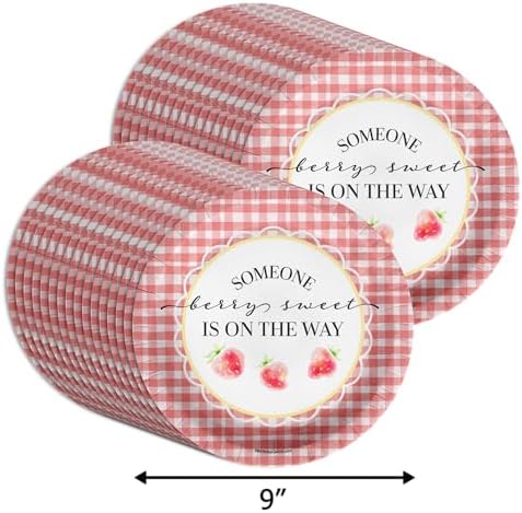 Birthday Galore Someone Berry Sweet is On the Way Baby Shower - 32 Piece Disposable Party Supplies - Strawberry Baby Shower Decorations - Round Party Plates - Large 9" Paper Plates In Bulk - Image 2