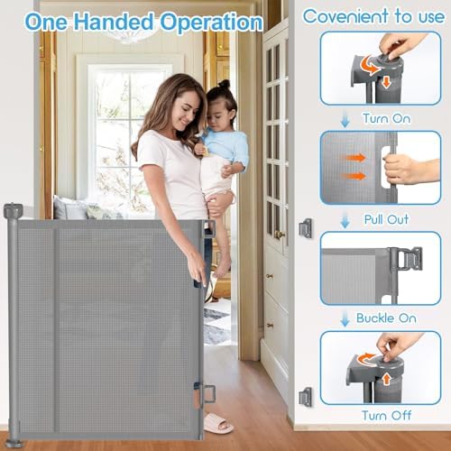 EZIGO 100 Inch Retractable Baby Gates Extra Wide Reinforced Baby Dog Gate - Image 5