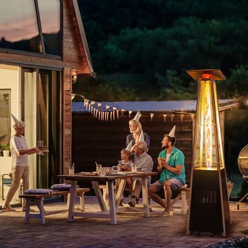 Flame Pyramid Pool Heater, Triple Safety Protection with Patio Cover, Warm Glass Tube Portable Heater with Durable Wheels - Gray - Image 3