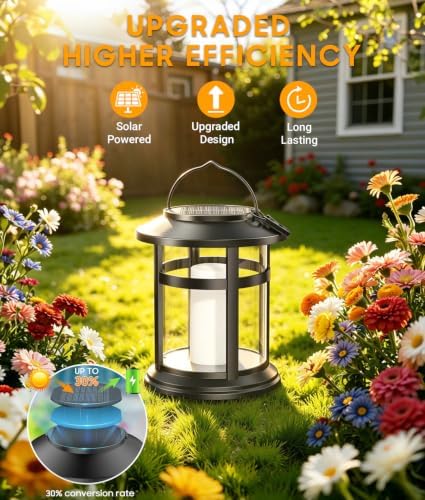 Solar Lanterns Outdoor Waterproof, 2 Pack Upgraded Flickering Flame Hanging Solar Lights for Outside Decorative, Solar Powered Lanterns Lighting for Garden Patio Table Porch Decor Gifts - Image 2