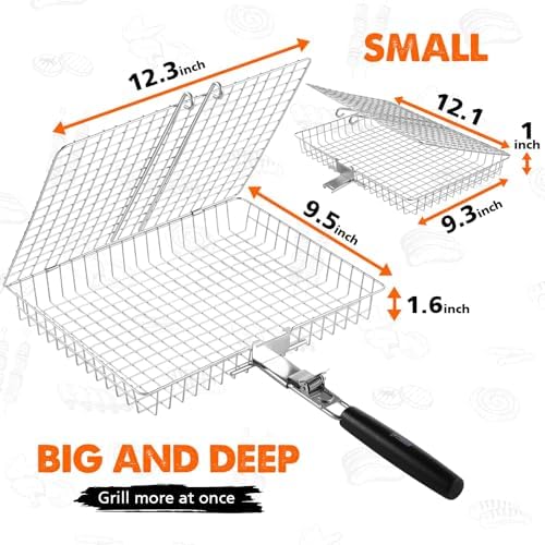 Grill Baskets for Outdoor Grill, 2 Pack Stainless Steel Grilling Baskets - Image 3