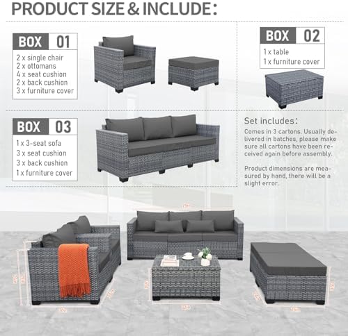 Lviden 6 Pieces Wicker Patio Furniture Sets Outdoor Conversation Set HDPE Rattan Sectional Sofa Couch with Storage Table and Non-Slip Cushions, Light Grey - Image 4