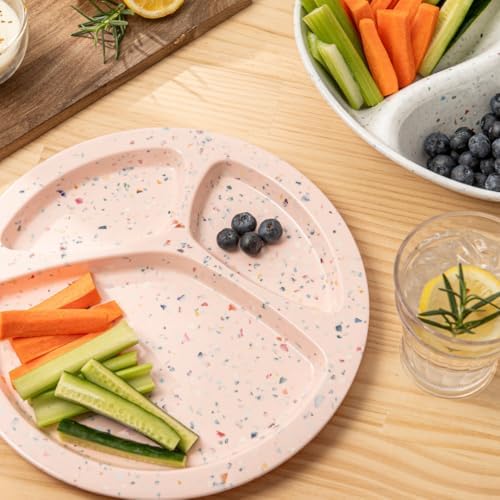 bzyoo 11-Inch Divided Plates Set of 2, 100% Melamine Portion Control Plates for Adults & Kids, Modern Confetti Pattern, BPA-Free & Dishwasher Safe, Ideal for Camping, RV, and Daily Use (Pink) - Image 2