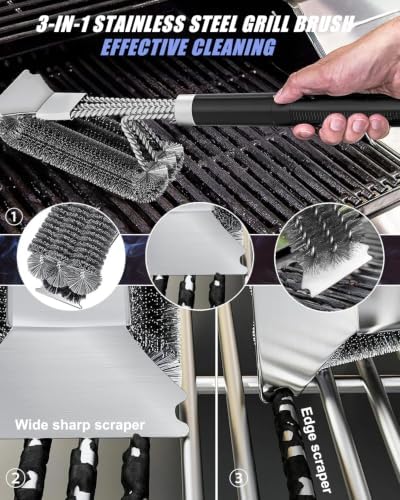 Grill Brush and Scraper, Adjustable Handle BBQ Grill Brush for Outdoor Grill，Extra Strong BBQ Cleaner Accessories for Gas/Charcoal Grilling Grates - Image 6